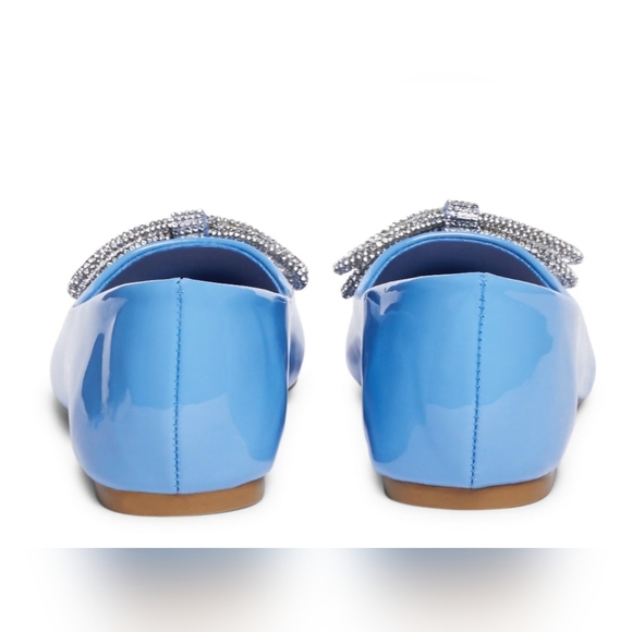 Pointed Flats Vegan Leather Rhinestone Bow Women’s Flats Patent Blue 7 NWT - Picture 3 of 4